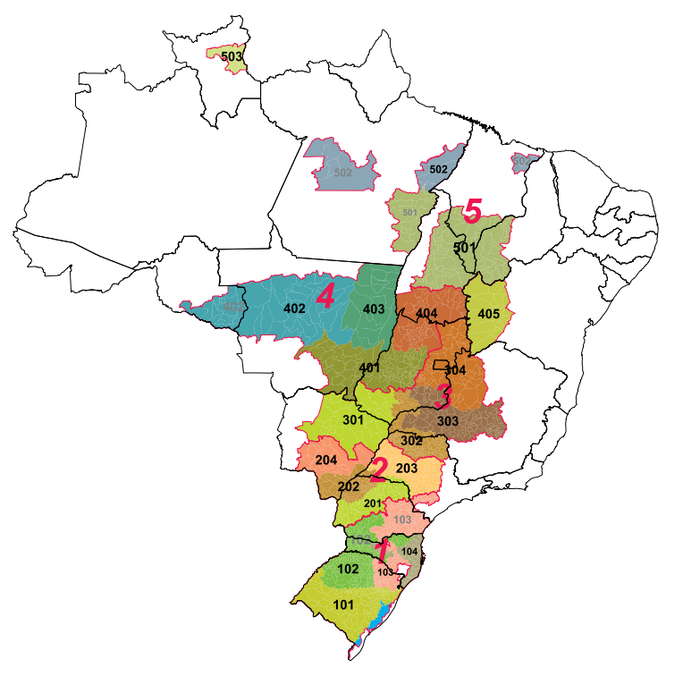 Mapa com as macrorregiões sojícolas do Brasil