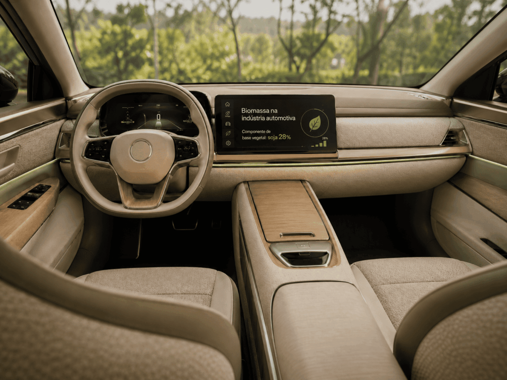 interior de um carro moderno representando a biomassa na indústria automotiva e soja.